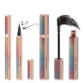 Set De Máscara De Pestañas Con Fibras De Seda 4D, Máscara De Pestañas Y Delineador De Ojos Negros, Kit De Larga Duración Y Lápiz Delineador De Ojos...