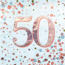 Oaktree Sparkling Fizz 50th Rose Gold 33 cm x 33 cm 3-Ply Napkins, Pack of 16