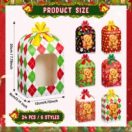 Zhanmai 24 Piezas Cajas de Galletas Navideñas con Ventana Cajas de Regalo Navideñas de Papel Kraft Contenedores de Cajas de Regalo de Navidad de Bricolaje para Dulce Pastelería (Clásico)