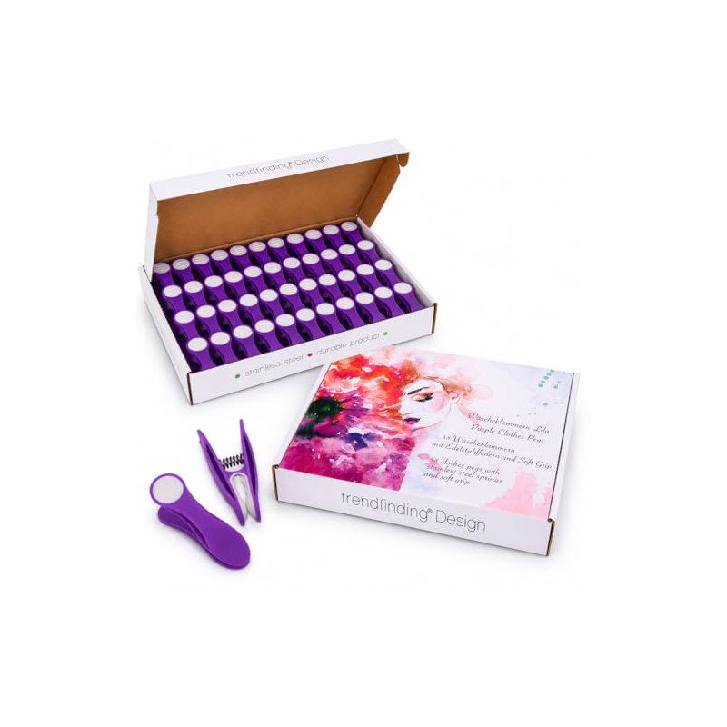 trendfinding 48 Clothes Pegs with Stainless Steel Springs and Soft