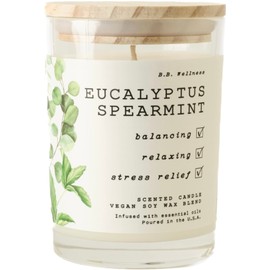 Leoben Company | B.B. Wellness | Hand Poured Soy Wax | Made in Small Batches | 40 Hours | Infused with Natural Essential Oils | Vegan | Phthalate-Free (Eucalyptus Spearmint)