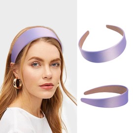 Ptrin Satin Headband,1.6 Inch Wide Satin Headbands for Women's Hair，Non Slip Solid Hair Bands Hair Accessories Cosplay DIY Holiday Head Band，4 Pack(Light purple, peach, light green, light blue)