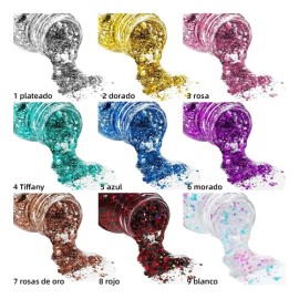 9pz Body Glitter Maquillaje Cabello Cuerpo Brillos Colores                                                                                            