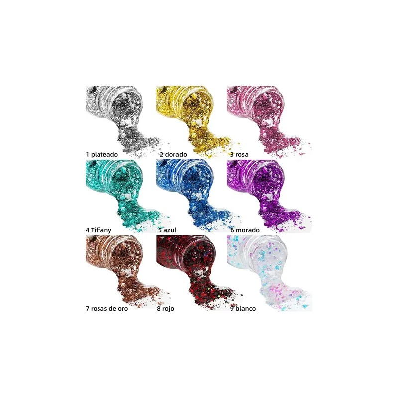 9pz Body Glitter Maquillaje Cabello Cuerpo Brillos Colores