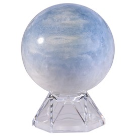 SUNYIK Blue Celestite Crystal Ball with Acrylic Stand Polished Stone Orb Sphere Decor Sculpture for Home Office Tabletop, 1.96-2.36"