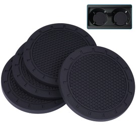 Car Coasters, Wisdompro 4 Pack PVC Car Cup Holder Insert Coaster - Anti Slip Universal Vehicle Interior Accessories Cup Mats for Women(Diameter 3", Black)