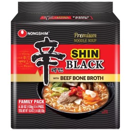 Nongshim Shin Black Spicy Beef & Bone Broth Premium Noodle Soup Pack 8 Count