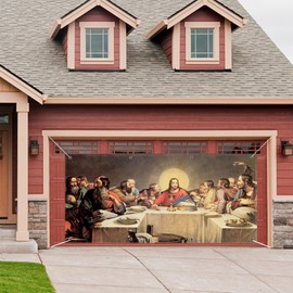 Renaiss 13x6ft Last Supper Scene Garage Door Banner Christ Jesus with Twelve Apostles Garage Door Cover He Savior and His Disciples Hanging Backdrop Maundy Thursday Church Event Christmas Background