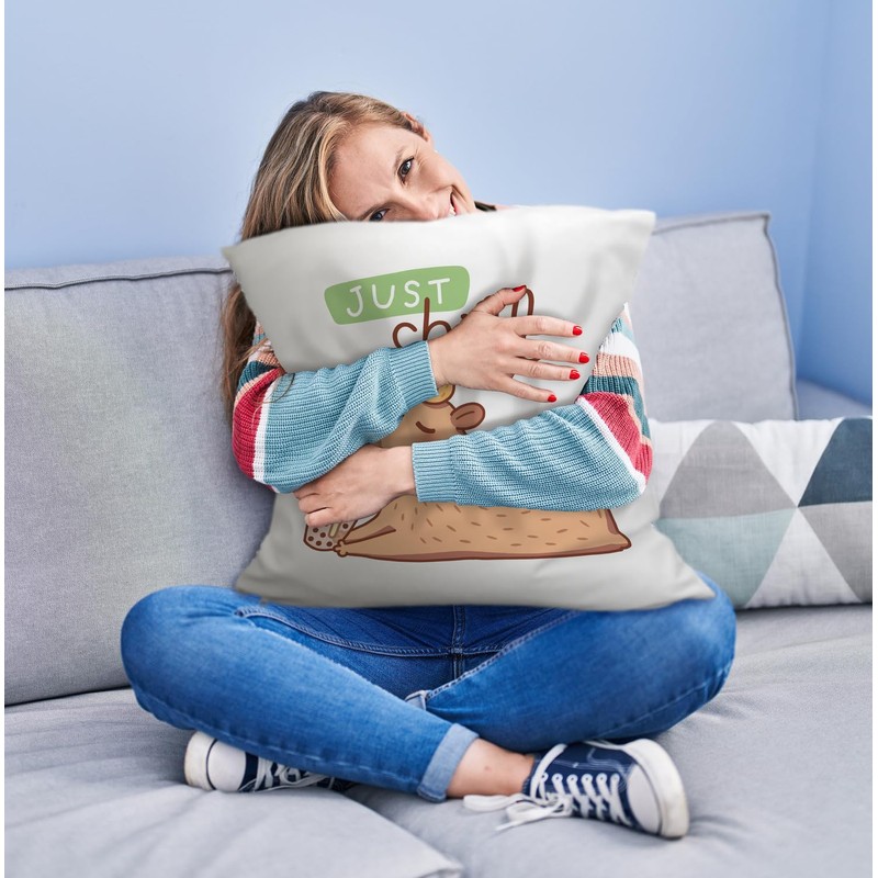 Capybara with Bubble Tea Cuddly Cushion with Saying Just Chill
