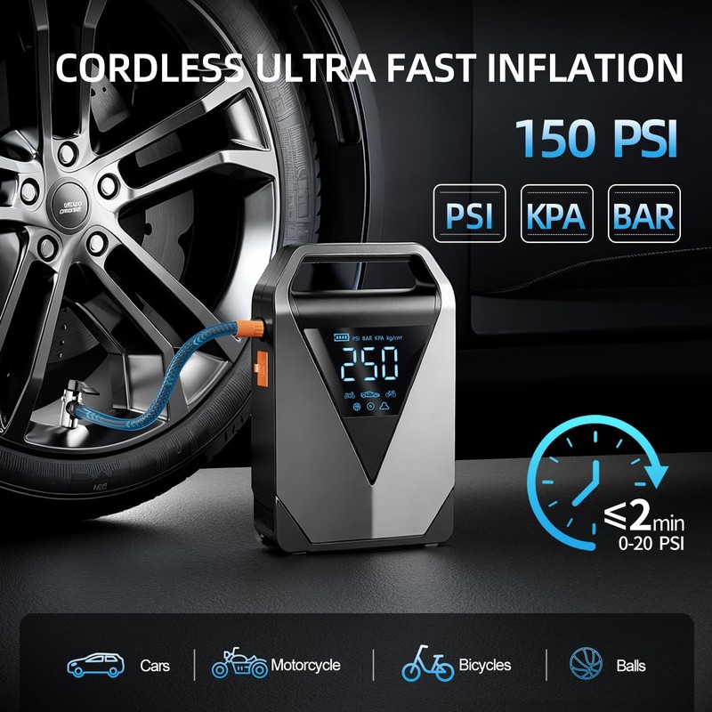 4500A Car Jump Starter with Air Compressor, 150PSI Car Battery