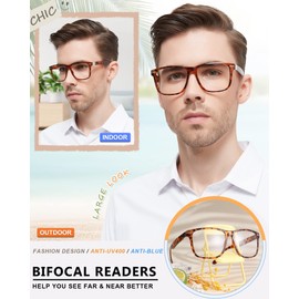 MARE AZZURO Oversized Bifocal Reading Glasses 1.0+ Men Blue Light Blocking Readers 100 125 150 175 200 225 250 275 300 350 (Tortoise, 1.00)
