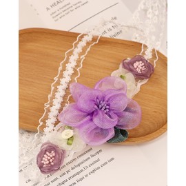 Bethynas baby girls Lace Flower Headband Gauze Floral Elastic Infant Hairband Birthday Party Princess Hair Accessories for Newborn Toddlers (Purple)