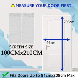 TheFitLife Magnetic Fly Screens for Doors - Heavy Duty Mesh Curtain with Full Frame Hook and Loop Powerful Magnets That Snap Shut Automatically