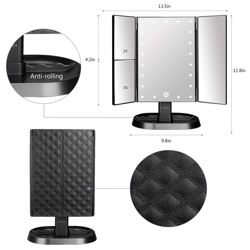 deweisn Trifold Lighted Vanity Makeup Mirror with 21 LEDs Lights,1x/2x/3