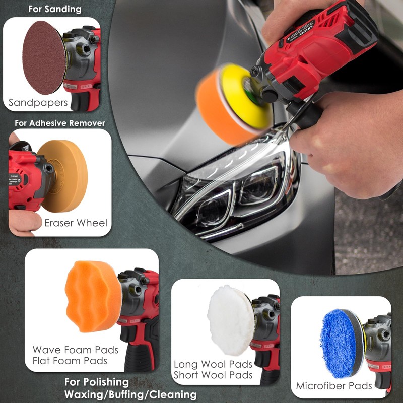 Cordless Buffer Polisher, 12V Mini Wax Buffer & Sander with