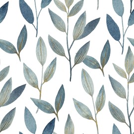 Wookmmy Blue and Gold Leaf Peel and Stick Wallpaper Waterproof Removable Self Adhesive Vinyl Contact Paper for Walls Boho Modern Decor for Bathroom Bedroom or Living Room 17.7" x 70.8"