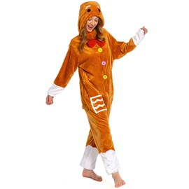 OLAOLA Unisex Adult Christmas Costume, Adult Gingerbread Onesie, Plush Xmas Cosplay Pajamas One-Piece Sleepwear