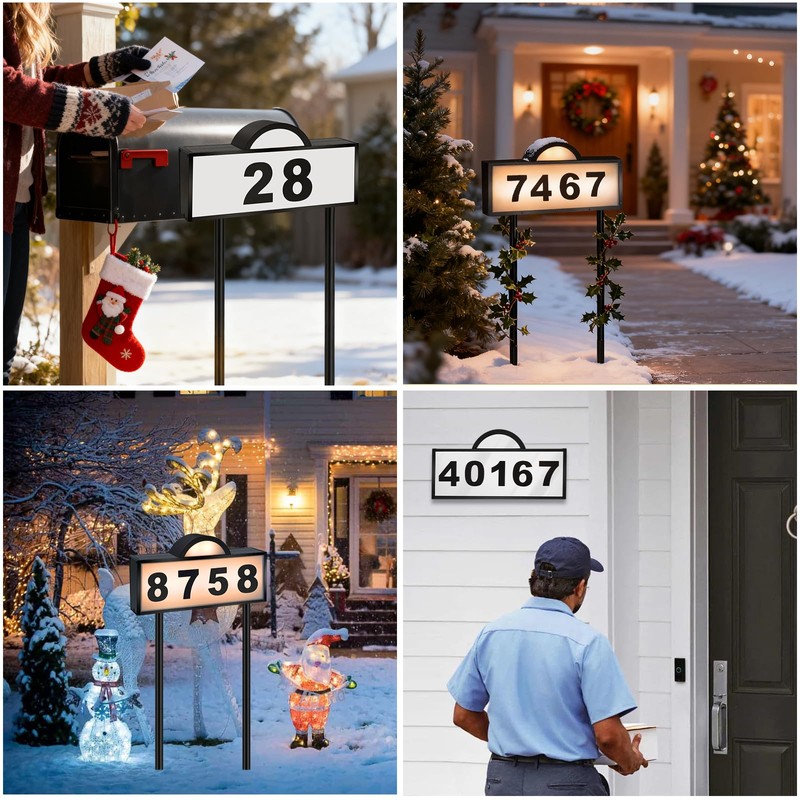 Solar House Numbers for Outside, Aqonsie Solar Powered Address Sign