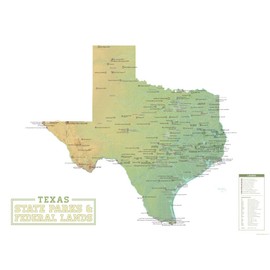 Texas State Parks & Federal Lands Map 18x24 Poster (Green & White)