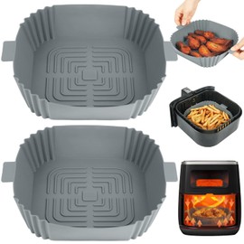Ausein Paquete de 2 de Silicona para Freidora de Aire, Accesorios Silicon para Air Fryer Reutilizable Antiadherente, Resistente al Calor, Olla Silicona para Freidora, Horno, Microondas (Gris)
