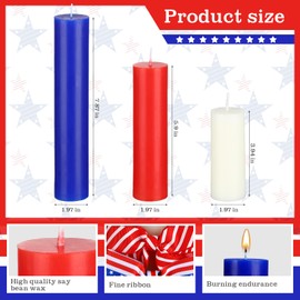 Conelist 3pcs 4th of July Candles with Ribbon Patriotic Rustic Candle Decor Memorial Day Centerpieces Independence Day Table Decoration for Home Tables