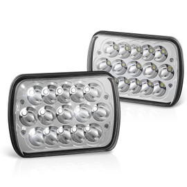 DNA MOTORING Pair H6054 7x6 5x7 LED Headlights Hi/Low Sealed Beam Light Headlamp Compatible with S10 Blazer Express Savana Wrangler Cherokee Truck Van Sedans, Chrome, HL-LED-7X6-CH