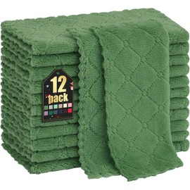 Homaxy 12 Pack Kitchen Dish Cloths (10 x 10 Inches, Grass Green), Super Soft and Absorbent Coral Velvet Dish Towels, Nonstick Oil Fast Drying Microfiber Cleaning Cloth, No Lint Household Dishcloths