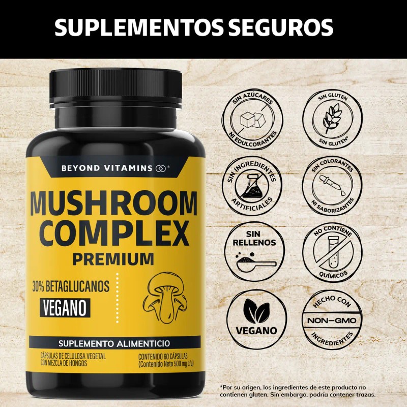 Mushroom Complex Hongos Adaptógenos Melena Leon Nootrópico Natural Vitaminas Mujer