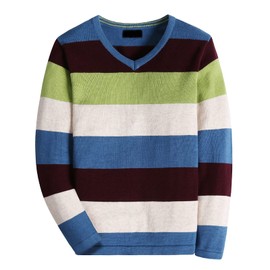 BASADINA Boys' Long Sleeve Sweater Pullover 100% Cotton Multicolor Stripe Sweaters