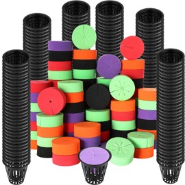 Sliner 100 Sets 2 Inch Net Pots with Clone Collars, Include 100 Garden Slotted Mesh Net Round Cup and 100 Cloning Collar for Hydroponics Aquaponics Indoor or Outdoor Planting Growing DIY Supplies