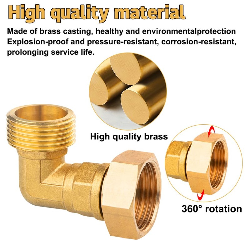 Pack of 2 Brass Movable Screw Connections, 1 Inch Brass