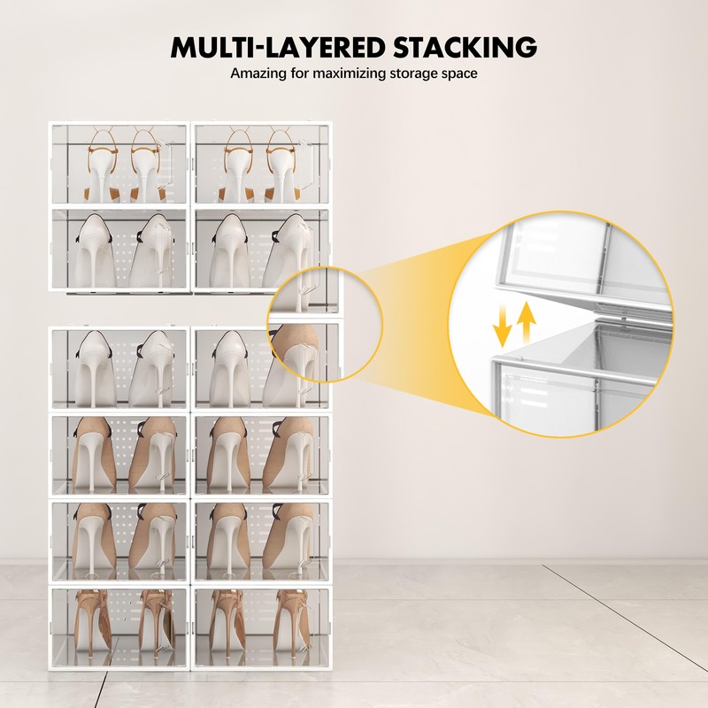 SEE SPRING Large 12 Pack New Stackable Shoe Storage Box,