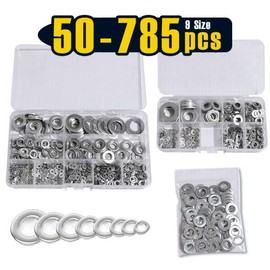 50-785개 와셔 모음 키트 두꺼운 304 스테인리스 스틸 평 (나사용) 다양한 메탈 (볼트용) [05 KIT A(495pcs)] 50-785 Washer Assortment Kit Thick 304 Stainless Steel Flat (For Personal Use) Various Metals (For Bolts) [05 KIT A (495pcs)]