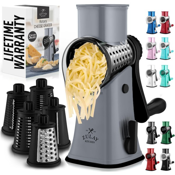 Zulay Rotary Cheese Grater 5 Blade Cheese Shredder - Manual
