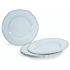 OCCASIONS 360 Pcs set (60 guest) Wedding Disposable Plastic Plate and Silverware Combo 10.25" + 7.5" + Silverware (Double Fork) (Rochelle Blue & Gold, Gold silverware)