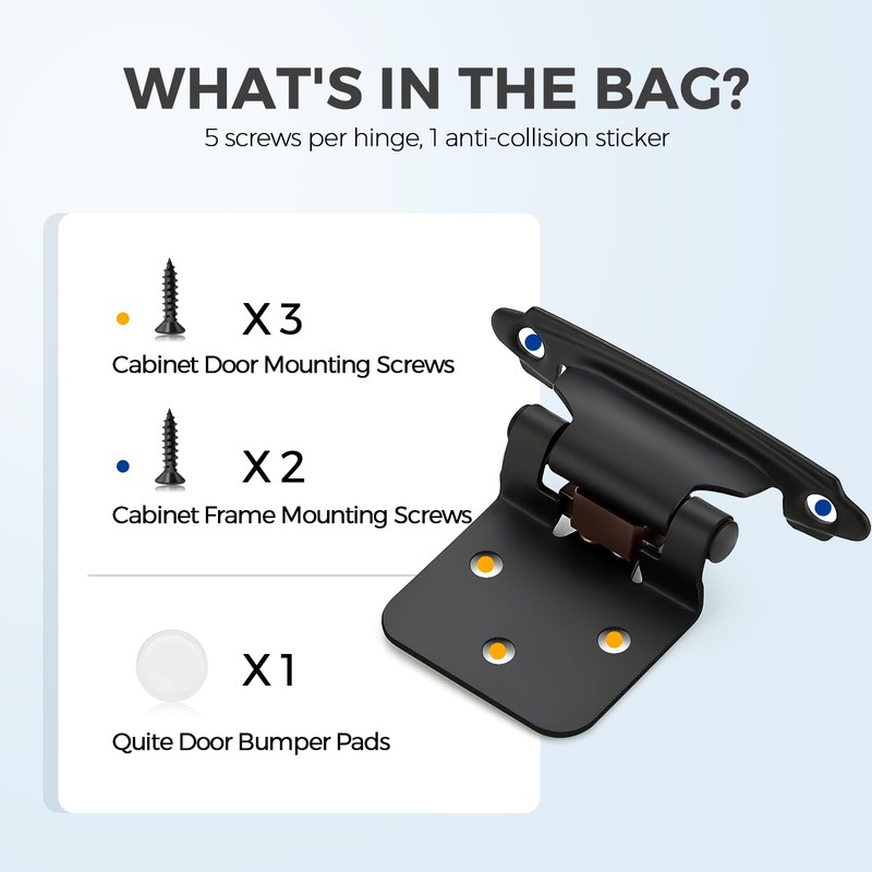 20 Pack (10 Pairs) 1/2 Inch Overlay Kitchen Cabinet Hinges,