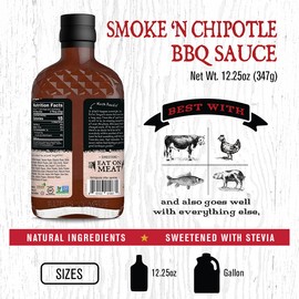 Rufus Teague - Sugar-Free BBQ Sauce Smoke N' Chipotle - Premium Barbecue Sauce - 12.25 oz. Bottle