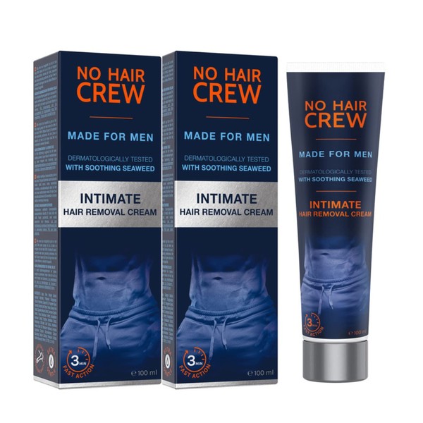 2 X NO HAIR CREW Intimate Hair Removal Cream - Extra Gentle Depilatory Cream for Sensitive Areas. Made for Men (2x100 ml)