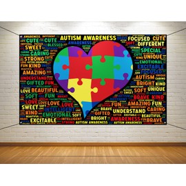Nepnuser Autism Awareness Photo Booth Backdrop Puzzle Piece Love Heart April Decoration Be Kind School Classroom Bulletin Board Decor (5.9×3.6ft)