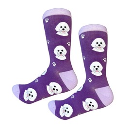 Bichon Frise Socks - Fun Unisex Socks - Crazy Pet Lover - Novelty Socks Funny Gifts for Dog Lovers - Cute Dog Pattern - Casual Crew Socks - One Size Fits most