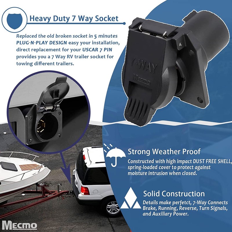 MECMO OEM Style Replacement 7-Way RV Blade Socket, USCAR to