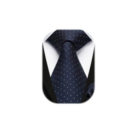 HISDERN Men's Tie with Pocket Square Dot Ties Wedding Classic Business Tie Polka Dot and Handkerchief Set, A-navy blue+white