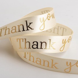 Italian Options Thank You Ribbon Cream/Gold Satin (16mm x 10M)