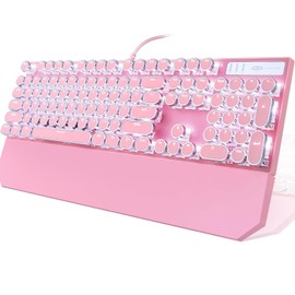 Camiysn Camiysn Typewriter Style Mechanical Gaming Keyboard, Pink Retro Punk Gaming Keyboard with White Backlit, 104 Keys Blue Switch Wired Cute Keyboard, Round Keycaps for Windows/Mac/PC