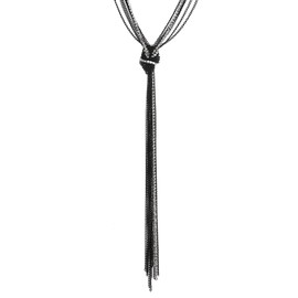 COOLSTEELANDBEYOND Chic Black Lariat Necklace Tassel Pendant with Rhinestones, Multi-strand Long Chains Y-Shape(CA)
