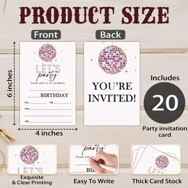 Disco Birthday Party Invitation, Retro Neon Theme Birthday Invitation for Girl Kid, 20 full-in Sweet Pink Dance Disco Party Invites with Envelopes, Party Celebration Decorations Supplies 4x6 Inch