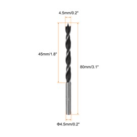sourcing map 2pcs Brad Point Drill Bits 4.5mm(11/64") Dia Straight Steel Round Shank Drill Metric Brad Point 1.8" Drilling Depth Spiral Twist Drill Bits for Carpenter Woodworking Plastic Rubber