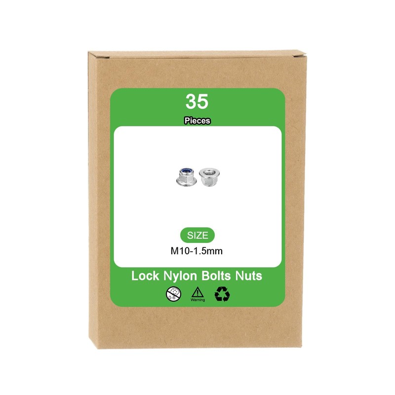 sourcing map M10x1.5mm Flange Nylon Insert Lock Nuts, 35Pcs 304