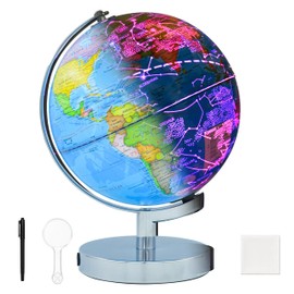9-in-1 Illuminated World Globe 8 in for Kids & Adults with 88 Constellation Map, Touch Color Changing LED Lamp for STEM Geography Learning,Night Light for Classroom Office & Home Desk Decor