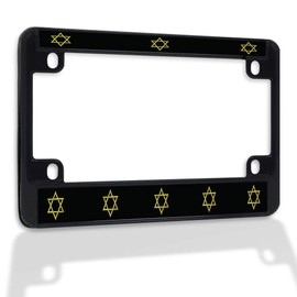 Fastasticdeals Metal Insert Bike License Plate Frame Star of David Jewish B Weatherproof Motorcycle Accessories Black 4 Holes Solid Insert